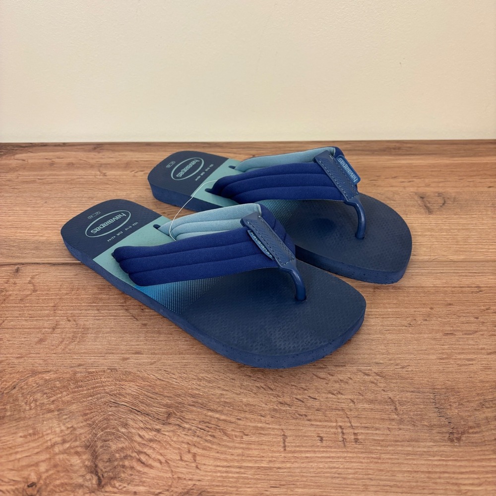 HAVAIANAS Urban Print Flip Flop Navy Blue Stripe Men Size 9/10 Pool Cotton Strap